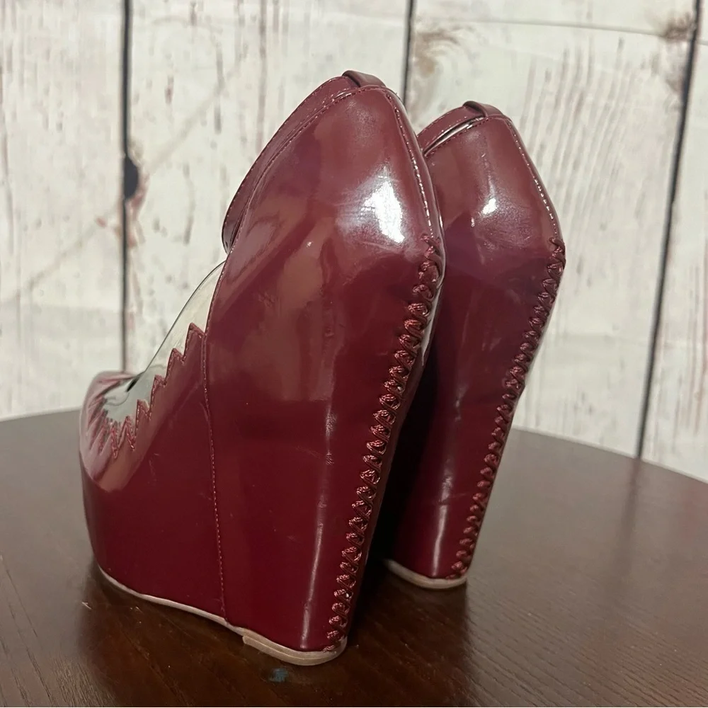 JEFFREY CAMPBELL AUDREY - TWO burgundy 6” wedge patent PU Platforms 6.5 Trending